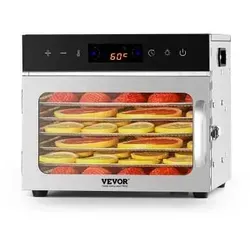 VEVOR Dörrgerät Dörrautomat 6 Tabletts Edelstahl 400W - Dörrautomaten für gesunde Snacks, 6 Tabletts für vielseitige Nutzung, einfache Bedienung und Sichtprozess beim Dehydrieren von Früchten.