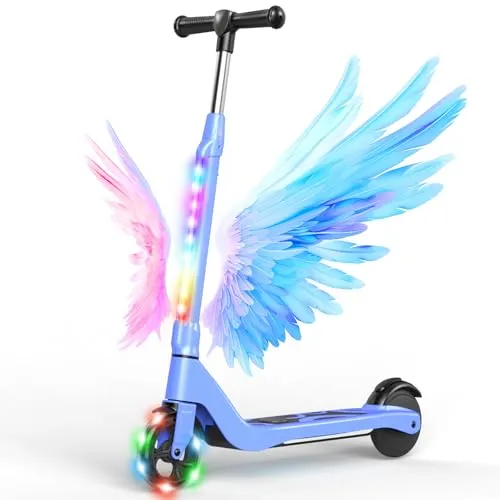 SISIGAD E-Scooter für Kinder 6-10 Jahre – Verstellbarer Elektroroller mit LED-Leuchten - Robuster E-Scooter für Kinder mit rutschfesten Pedalen und 3 höhenverstellbaren Griffen. Die blinkenden LED-Leuchten sorgen für Spaß und Sicherheit. Ideal für kleine Abenteurer!
