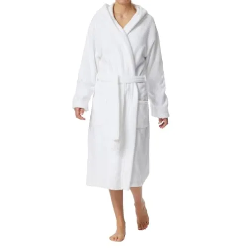 Schiesser Damen Bademantel XL, 120 cm - Weiß - Bademantel für Damen in Frottee-Qualität mit aufgesetzten Taschen und Bindegürtel, ideal für gemütliche Stunden zu Hause.