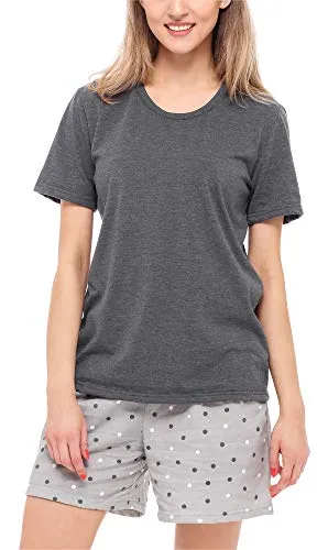 Merry Style Damen Schlafanzug Zweiteiler Pyjama Kurz aus Baumwolle Pyjama Set MS10-177 (Dunkelmelange/Grau, M)