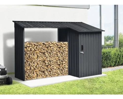 Kaminholzunterstand inkl. Geräteraum 270 x 105 x 158 cm anthrazit - Kombiniertes Kaminholzregal und Geräteraum aus robustem Stahlblech, ideal zum sicheren Lagern von Holz und Gartengeräten. Witterungsbeständig mit abschließbarem Geräteraum für mehr Sicherheit.
