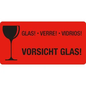 EICHNER 250 Warnetiketten rot "Vorsicht Glas!" 100,0 x 50,0 mm
