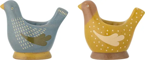 Bloomingville Birdy Eierbecher Blau – Set aus Steingut - Geschirr mit niedlichem Birdy-Design, spülmaschinenfest und ideal für stilvolle Frühstücksmomente.