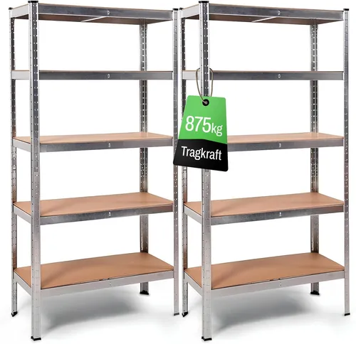 ONDIS24 Schwerlastregal Metallregal Thomas 875kg - Schwerlastregal mit 5 Einlegeböden, ideal für Werkstatt und Keller, belastbar bis 875 kg – robust und vielseitig einsetzbar.