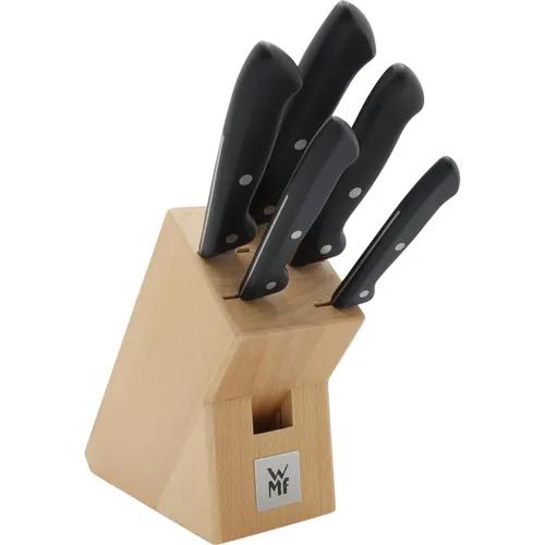 WMF Classic Line Messerblock mit 6-teiligem Messerset - Küchenmesser Set mit 5 hochwertigen Messern und einem eleganten Birkenholzblock. Langanhaltende Schärfe dank Spezialklingenstahl und ergonomischem Griff für optimale Handhabung.