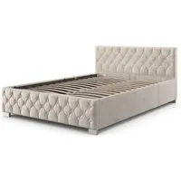 Juskys Polsterbett Nizza 120x200 cm - Stilvolles Design mit LEDs - Beige Polsterbett 120x200 cm mit Chesterfield-Steppung, Lattenrost und praktischem Stauraum. Inklusive energiesparender LED-Beleuchtung für ein modernes Ambiente.