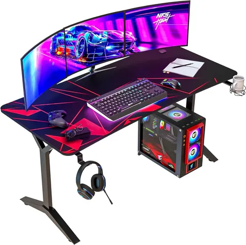 KLIM NEU K152 Gaming Tisch - 152 cm mit Getränkehalter und Headset Haken - Computertisch mit ergonomischem Design, ideal für Gaming und Büro, inklusive 20 Jahre Garantie und einfache Montage.