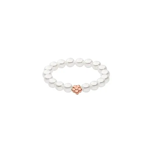 Purelei® Shiny Bloom Ring - Eleganter Damenring in Roségold, Silber und Gold - Ringe für Damen – Wasserfester, elastischer Perlenring mit Muschelperlen und roségoldener Blüte, perfekt kombinierbar und ideal als Geschenk für besondere Anlässe.