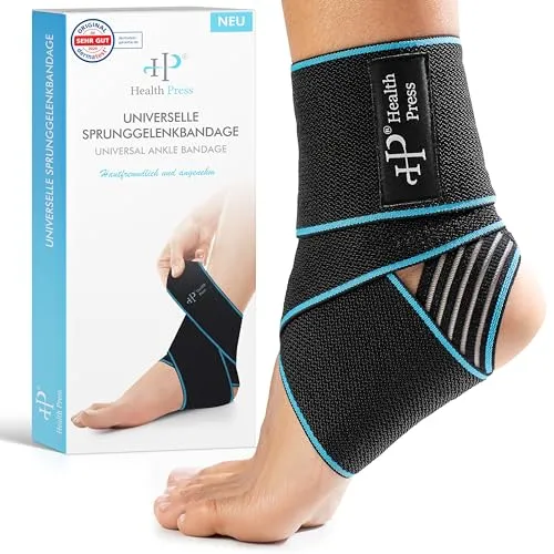 Health Press Universelle Sprunggelenkbandage – Knöchelbandage für optimale Stabilisierung - Medizinische Verbrauchsmaterialien für Knöchel, bietet erhöhte Stabilisierung und Entlastung des Sprunggelenks durch verstellbares Gurtsystem.
