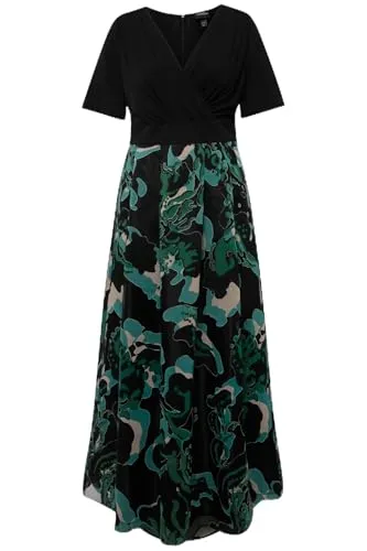 Ulla Popken Plus Size Ausbrenner-Maxikleid - Freizeitkleid für Damen in A-Linie mit feminin drapierter Büste und V-Ausschnitt, ideal für besondere Anlässe und bequem durch den weiten Rock.