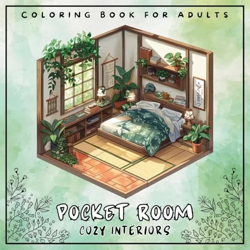 Pocket Room Cozy Interiors Coloring Book For Adults: Large Print Stress Relief Colouring Pages Presenting Tiny, Adorable And Peaceful Spaces With ... - 50 Illustrations Perfect for Relaxation