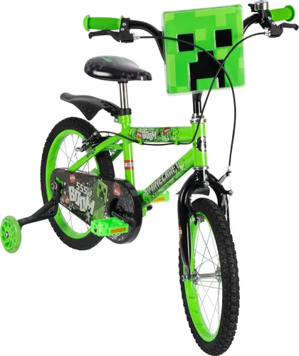 Huffy Minecraft 16 Zoll Kinderfahrrad - Grün, für kleine Abenteurer - Jugend- & Kinderfahrräder, leicht und robust mit breiten Stützrädern für sicheres Fahren und Lernen im Minecraft-Design.