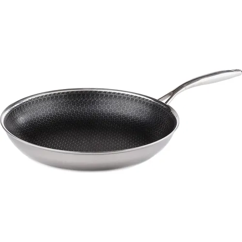 HENSSLERS Bratpfanne 28 cm, Edelstahl, Antihaftbeschichtung - Pfanne aus hochwertigem Edelstahl mit 3-Schicht Material und Wabenstruktur, ideal für Induktionsherde und hitzebeständig bis 230°C.