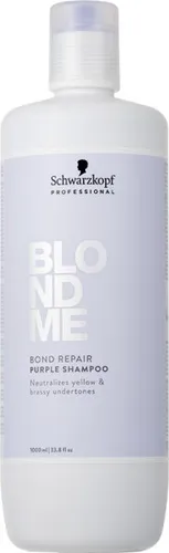 Schwarzkopf BlondMe Bond Repair Purple Shampoo 1000 ml - Shampoo für blondiertes Haar, neutralisiert unerwünschte Gelbtöne und repariert Haarstrukturen für strahlenden Glanz.
