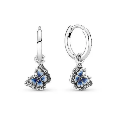 Pandora Paar Creolen Silber mit blauem Schmetterling - Elegante Creolen aus 925er Silber mit funkelndem Zirkonia, ideal für einen besonderen Anlass oder als glänzendes Alltagsaccessoire.