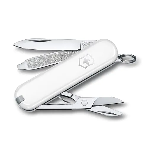 Victorinox Schweizer Taschenmesser, Klein, Classic SD, Multitool, Swiss Army Knife, Geschenk, 7 Funktionen, Klinge, Nagelfeile, Weiss