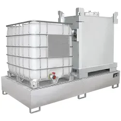 Auffangwanne 1000l VA BAUER mit Gitterrost - Werkstatteinrichtung zur sicheren Lagerung von Fässern oder IBC-Containern mit aggressiven Medien, aus robustem 2-mm-Edelstahl, zugelassen für brennbare Flüssigkeiten.
