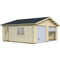Holzgarage Roger 28,4 m² - Mit Sektionaltor - Carport für Fahrzeuge, aus unbehandelter nordischer Fichte, wind- und regendicht mit 2 Sektionaltoren und 1 Klappfenster. Ideal für individuelle Selbstmontage!
