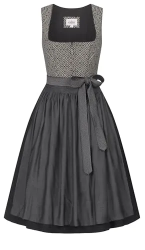 Nübler Midi Dirndl Grace in Schwarz, Größe: 36 - Elegantes Midi Dirndl für Damen in hochwertiger Trachtenmode mit stilvollem eckigen Ausschnitt und fließender Schürze. Ideal für festliche Anlässe und perfekt kombinierbar mit Trachtenbluse.