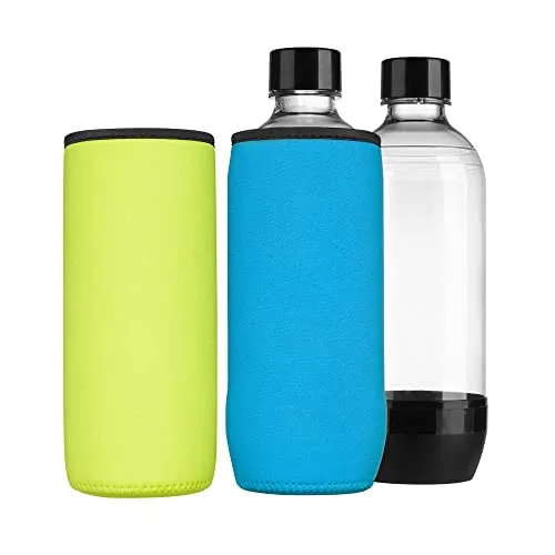 kwmobile 2X Schutzhülle kompatibel mit SodaStream Glasflasche - Neopren Hülle - Flaschen Kühler für Wasser Karaffe in Hellblau Gelb