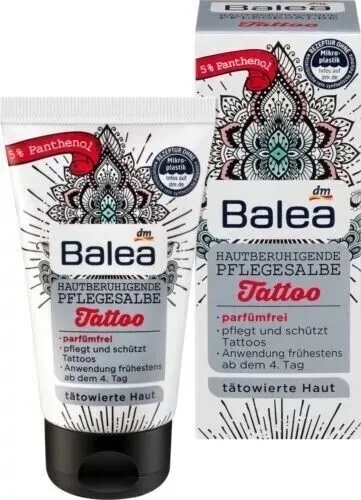 Balea Tattoo-Pflegesalbe 50 ml - Tattoo Pflegecreme aus Deutschland, sensitiv formuliert für optimale Hautpflege nach dem Stechen, 12 Monate haltbar nach dem ersten Gebrauch.