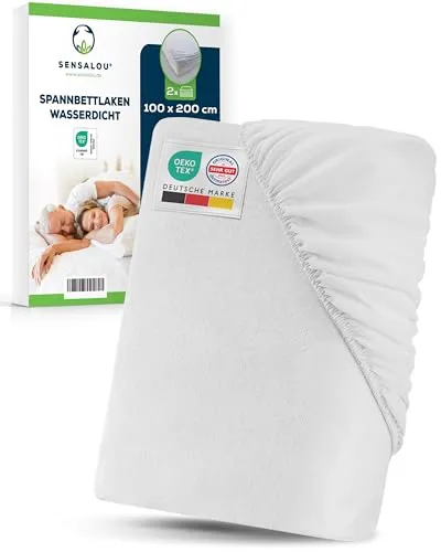 Sensalou Spannbettlaken Wasserdicht 100x200 cm Doppelpack – Hygienischer Matratzenschutz - Matratzenauflagen – Wasserfest und geräuscharm, ideal für Inkontinenz und Pflegebetten. Waschbar bis 95 °C für optimale Hygiene und Pflegeleicht.