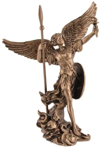 Erzengel Uriel Miniatur mit Speer und Fackel - Veronese Collection - Handbemalte Miniatur des Engels Uriel in bronzefarben, ideal für Sammler und als stilvolle Dekoration. Größe: ca. 6x4x12cm.