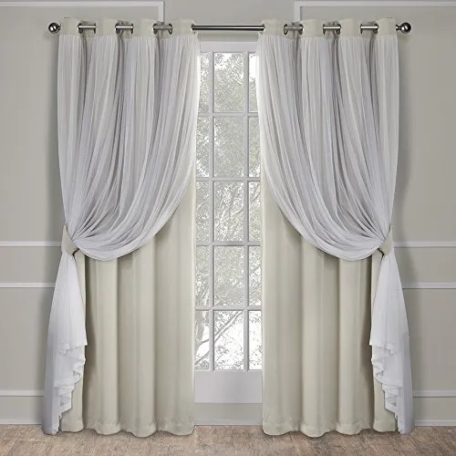 Exklusive Home Curtains Catarina Vorhänge, mehrlagig, massiver Verdunkelungsvorhang und durchscheinender Fenstervorhang mit Tülloberfläche Maße: 52 x 84 cm 52x84 Sand
