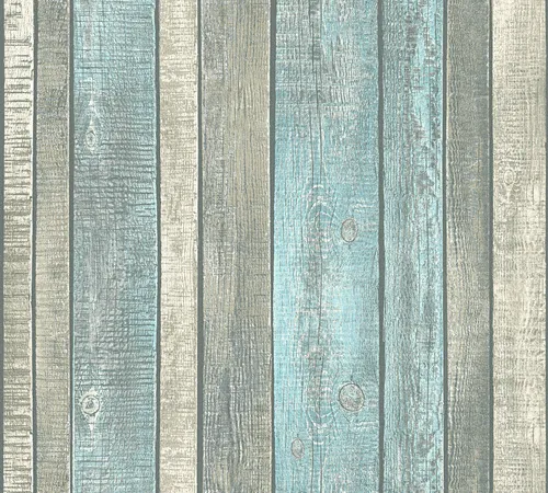 Profhome 319932-GU Holz Tapete Holzoptik matt blau grau creme 5,33 m2