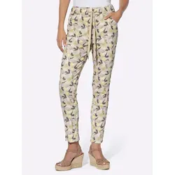 Webhose HEINE, Damen, Gr. 40, Normalgrößen, gelb (sand, ocker, bedruckt), 65% Baumwolle, 32% Polyester, 3% Elasthan, gemustert, 7/8-Länge, Hosen