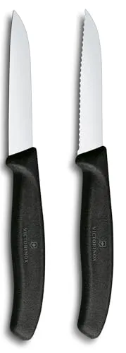 Victorinox Swiss Classic Gemüse- und Schälmesser Set, 2-teilig, Gerade und Wellenschliff, Extra Scharf, 8 cm, Schwarz