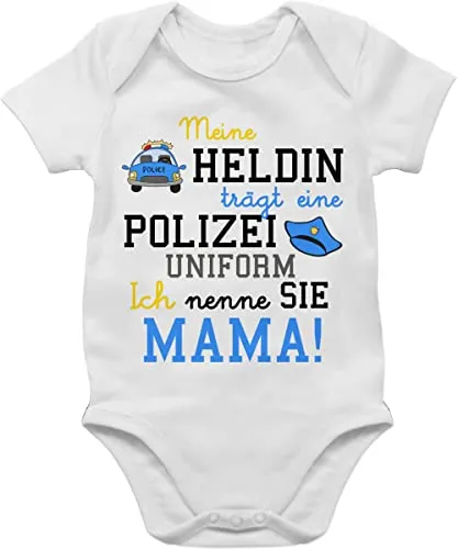 Baby Body Junge Mädchen - Event und Anlass Geschenke - Meine Heldin trägt eine Polizei Uniform Mama - Geschenk zur Geburt Polizistin - 18/24 Monate - Weiß - babymode witzig sprüche held bodys