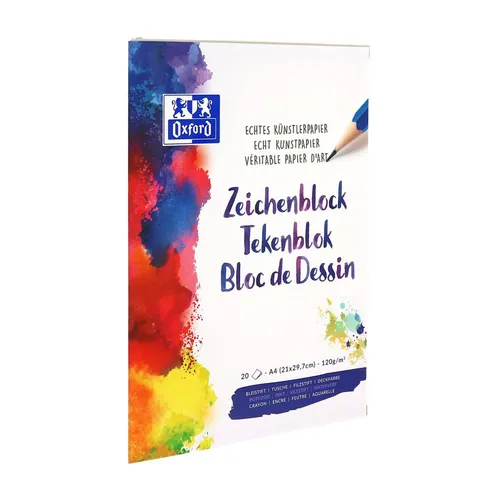 Oxford 100050321 - Zeichenblock A4, 20 Blatt 120g, echtes Künstlerpapier für kreative Skizzen und Zeichnungen
