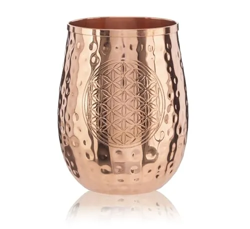 Kopp, Rottenburg Kupferbecher Blume des Lebens – Handgefertigt – 450 ml – mit Symbolgravur – Material: Kupfer