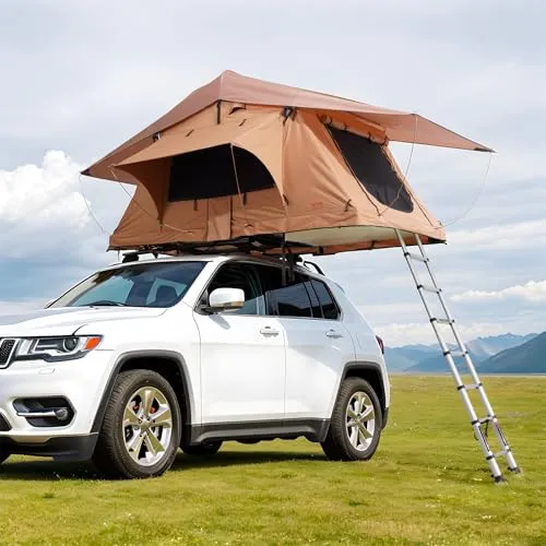 VEVOR Dachzelt Hartschale für 2-3 Personen - Wasserdichtes und klappbares Dachzelt für Jeep, SUV und Truck, ideal für Outdoor-Abenteuer mit robusten Materialien und atmungsaktiven Mesh-Fenstern.