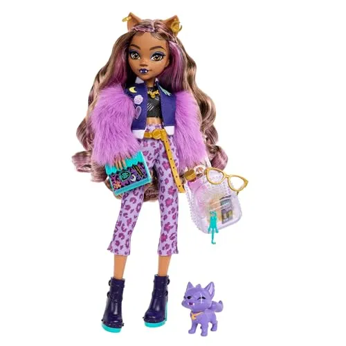 Monster High Clawdeen Wolf - Modepuppe mit Hund Crescent, voll beweglich und schaurig-stylisches Zubehör für endlosen Spielspaß