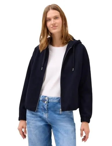 CECIL Damen Blouson 2116781 in Wolloptik, urban Dark Blue, XXL - Funktionsjacke mit Kapuze und Tunnelzug, ideal für den urbanen Style. Elastische Bündchen und seitliche Taschen bieten zusätzlichen Komfort.