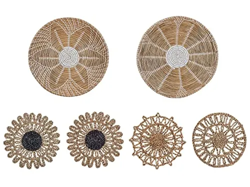 Beliani Wanddeko Seegras natürlich geflochten Wandkörbe 6er Set Kreise Boho Pintano
