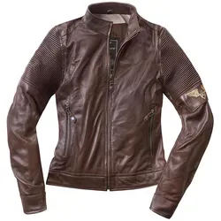 Black-Cafe London Amol Damen Motorrad Lederjacke, braun, Größe S - Hochwertige Motorradjacke aus 1,1 - 1,3 mm starkem Rindsleder, mit Sicherheitsnähten und der Möglichkeit, Protektoren nachzurüsten – ideal für Sicherheit und Stil beim Fahren.