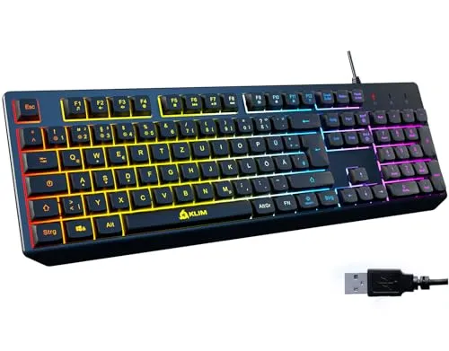 KLIM Chroma Gaming Tastatur QWERTZ DEUTSCH mit Kabel USB - Neu 2024 - Tastaturen: Robuste Gaming-Tastatur mit leisen Tasten und RGB-Beleuchtung für ein beeindruckendes Spielerlebnis.