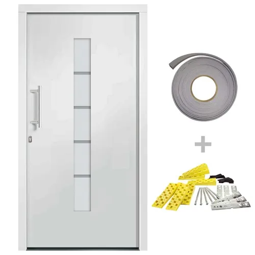 vidaXL Haustür Aluminium und PVC Weiß 100x210 cm - Hochwertige Eingangstür aus Aluminium und PVC, mit 5-fach-Sicherheitsschloss für optimalen Schutz. Ideal für Sicherheit und Eleganz in Ihrem Zuhause.