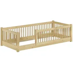 ERST-HOLZ Kinderbett 80 x 190 cm - Niedriges Bodenbett aus Kiefer - Niedriges Bodenbett für Kleinkinder aus massivem Kiefernholz, klar lackiert. Sicherer Ein- und Ausstieg dank 14 cm Höhe. Ideal für ein gemütliches und sicheres Schlafumfeld!