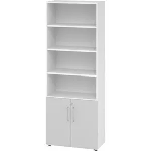 Hammerbacher Kombischrank Serie 9 Advanced, abschließbar, lichtgrau / weiß, 80 x 215 cm - Der abschließbare Kombischrank mit 4 Regalfächern und robusten Türen bietet optimale Sicherheit und Stauraum. Perfekt für Büros, mit höhenverstellbaren Böden und einfacher Montage.