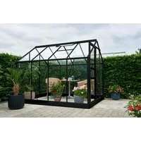 Halls Gewächshaus Popular 5,0 m² - Schwarz - Modernes Gewächshaus mit 3 mm Sicherheitsglas für optimale Lichtverhältnisse, ideal für Hobbygärtner, Maße: 257x193x196 cm