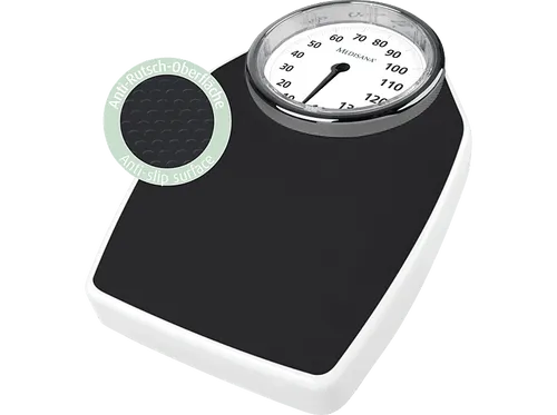 medisana Personenwaage PSD schwarz - max. 150 kg, präzise Gewichtsmessung in 100 g-Schritten mit analogem Display