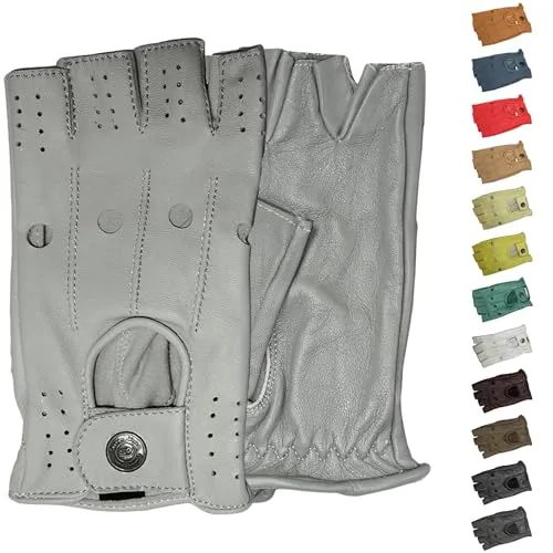 German Wear Lederhandschuhe Driving-GL3 Halbfinger - Echte Lederhandschuhe für Autofahrer, fingerlos für optimalen Grip und Komfort beim Fahren. Größe 7=S, Farbe Grau.