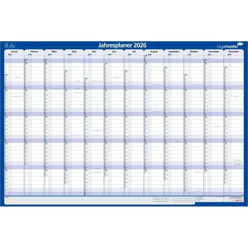 Legamaster Jahresplaner 2026, Monatseinteilung 90 x 60 cm - Wandkalender für Ihre optimale Planung 2026 – wiederverwendbar mit trocken abwischbaren Markern, robust und ideal für Büro oder Zuhause.