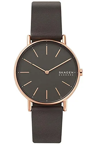 Skagen Damenuhr Signatur 38mm - Elegante Armbanduhr für Damen mit einem 38mm Rose Gold Edelstahlgehäuse und Eco Lederarmband, wasserdicht bis 30m – perfekt für jeden Anlass.