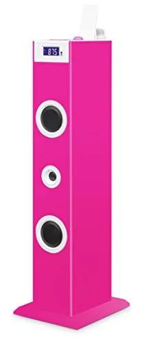 BigBen Sound Tower TW5 Pink – Lautsprecher mit Mikrofon und Fernbedienung - Stylischer Sound Tower mit USB-Anschluss, ideal für Partys und Zuhause. Genießen Sie kraftvollen Klang und einfache Bedienung mit der praktischen Fernbedienung.