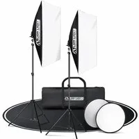 Lion Light Softbox Set 2x 50x70 cm mit E27 85W 5500K - Perfekte Beleuchtung für jedes Shooting! Das Set enthält zwei Softboxen, zwei Stative und energiesparende LEDs für gleichmäßiges Licht. Ideal für Influencer und Fotografen, inklusive robuster Transportbox.